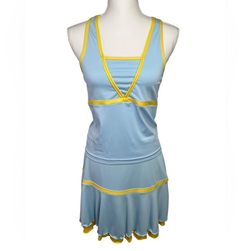 Boston Proper 2 piece Athletic Tank and Skirt Set‎ Blue Yellow Size Small